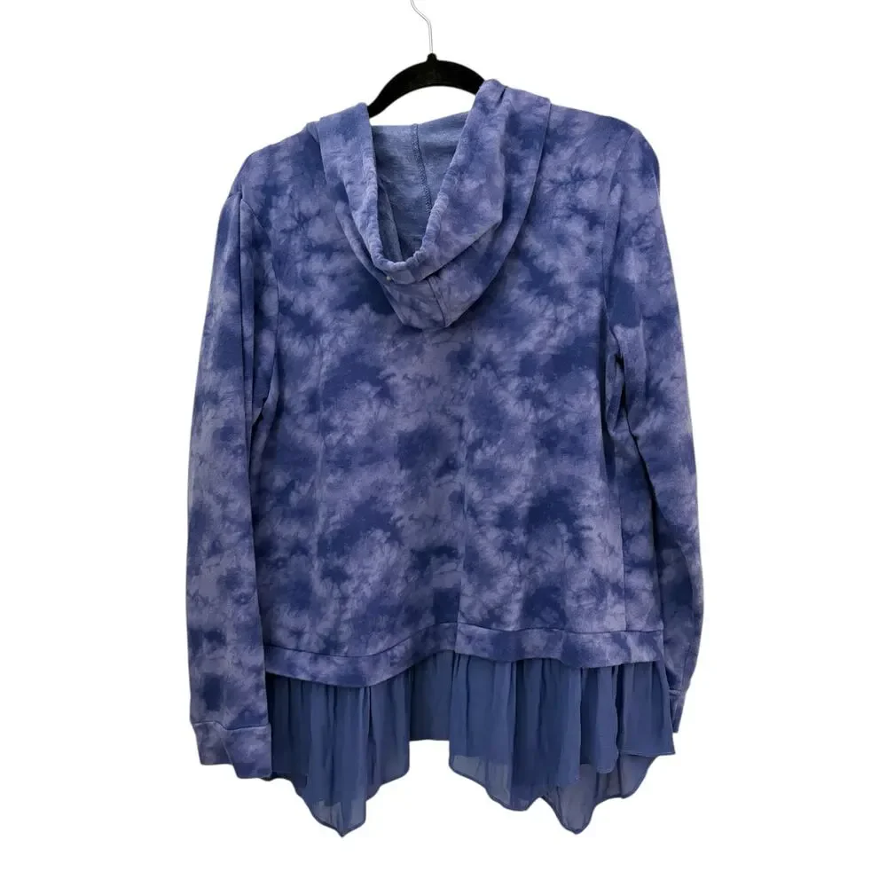 Logo by Lori Goldstein Open Front Top Cardigan Hooded Light Flowy Purple Ruffle - Picture 7 of 9